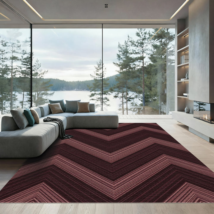 Dark Burgundy Chevron Lines Rug