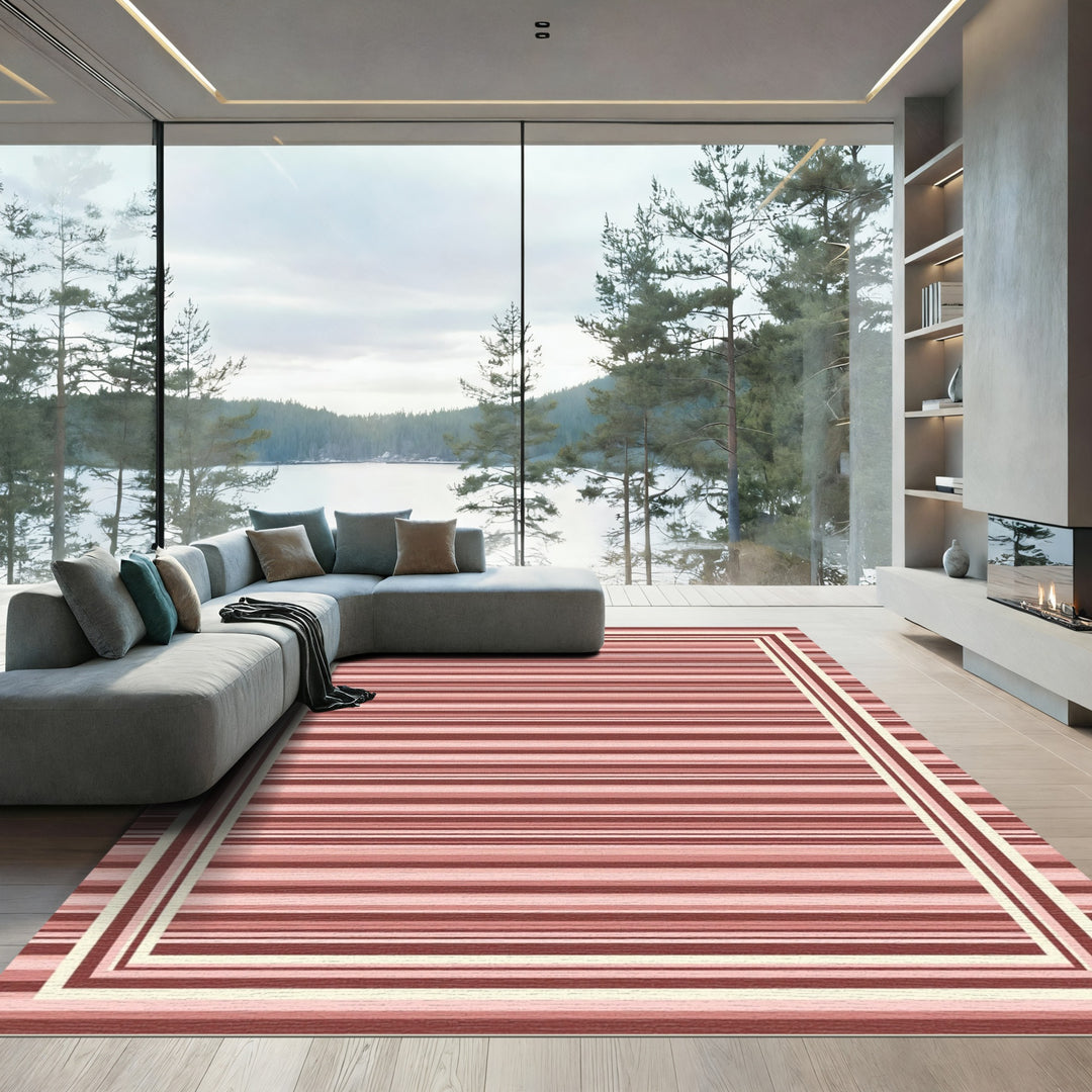 Rose Gold Striped Border Rug