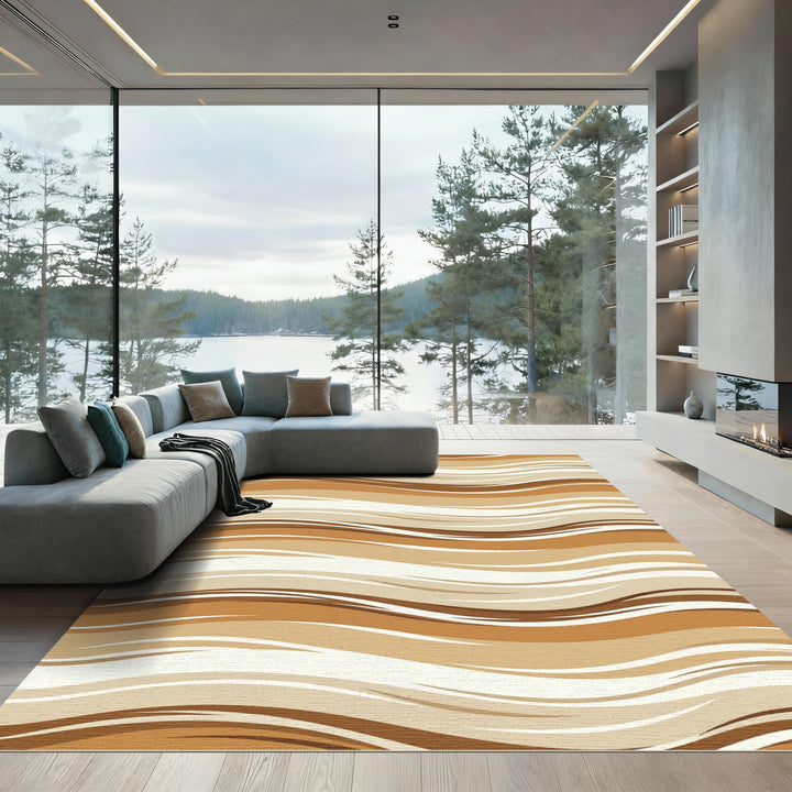 Warm Dune Abstract Wavy Stripe Rug