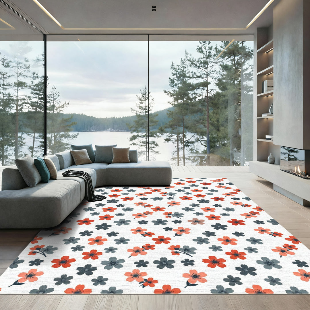 Coral Gray Blossom Scatter Rug