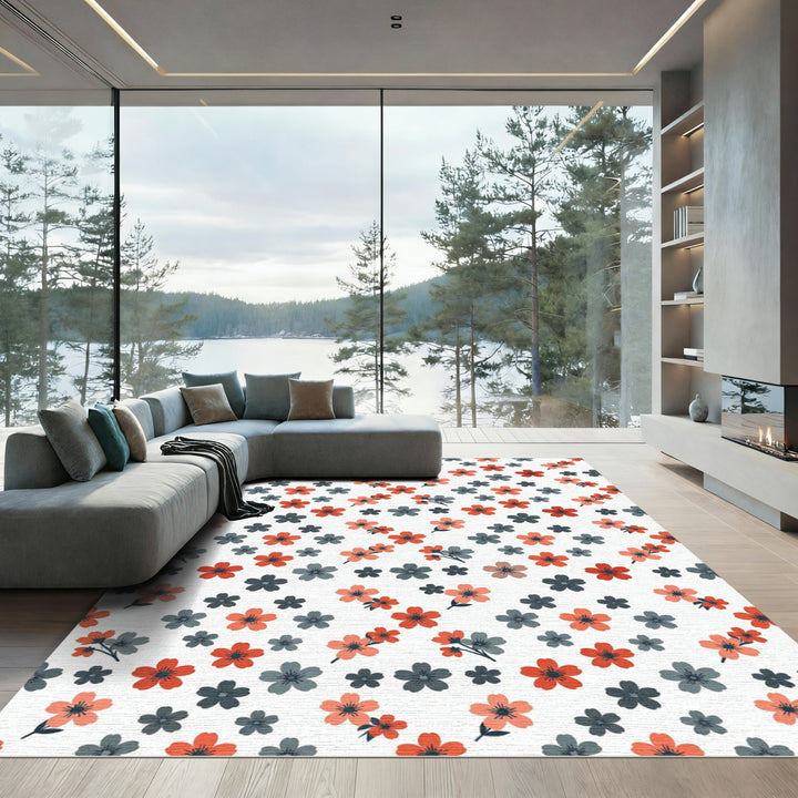 Coral Gray Blossom Scatter Rug