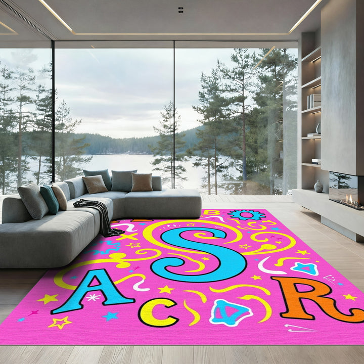 Pink Alphabet Swirls and Stars Rug