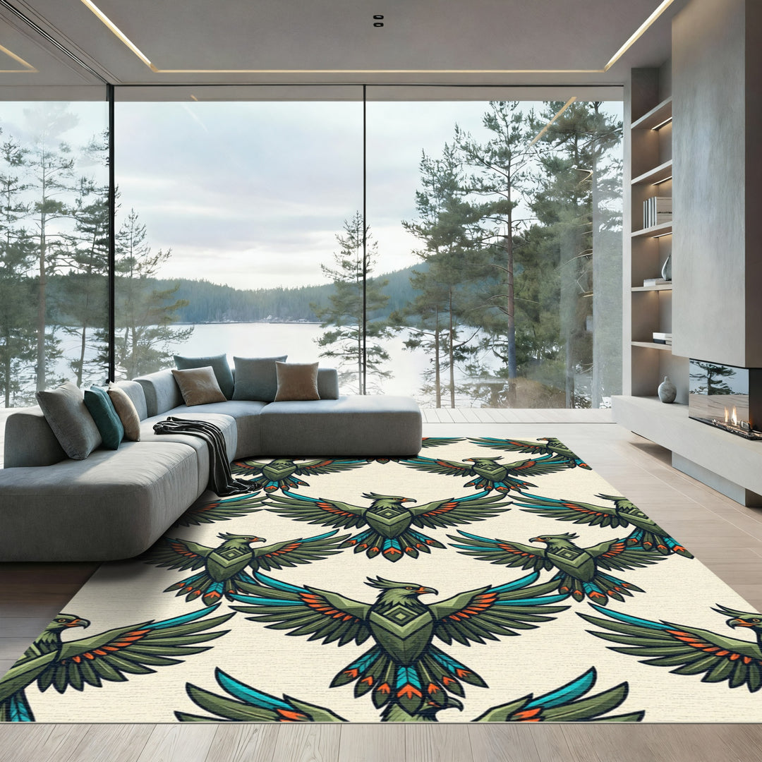 Green Tribal Eagle Winged Deco Rug