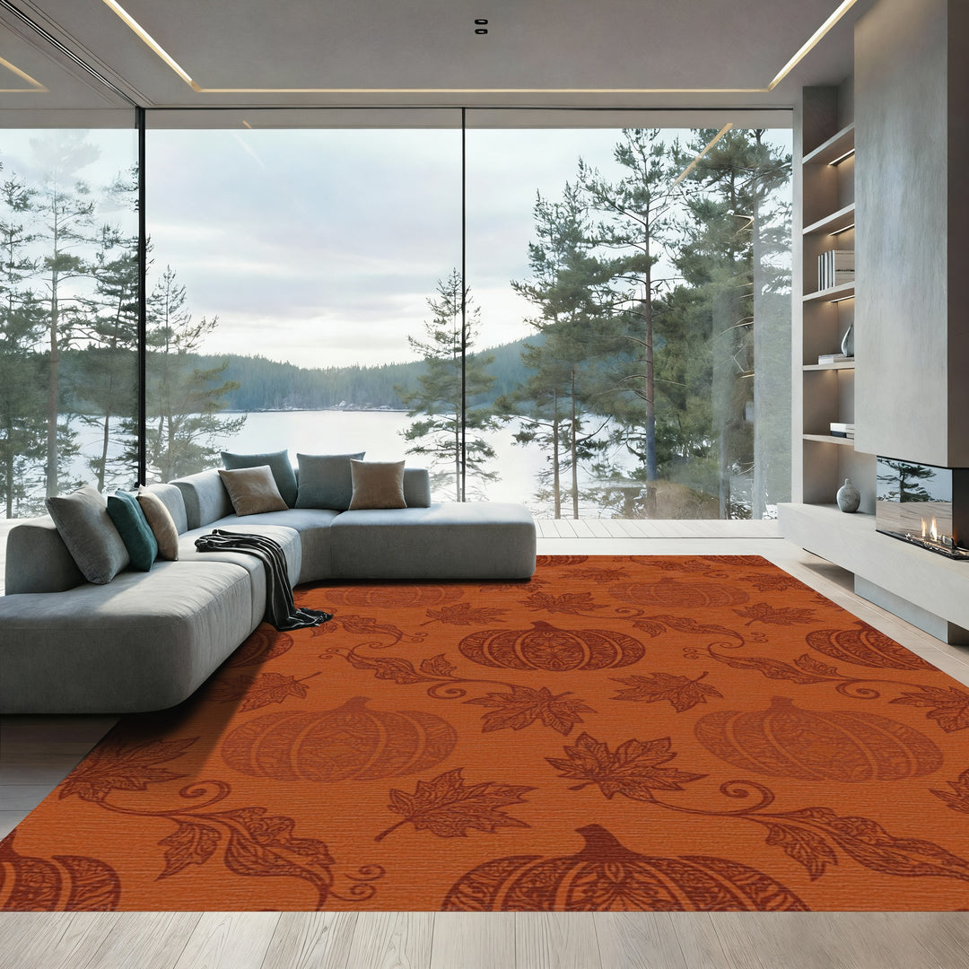 Ornate Pumpkin Maple Leaf Autumn Rug