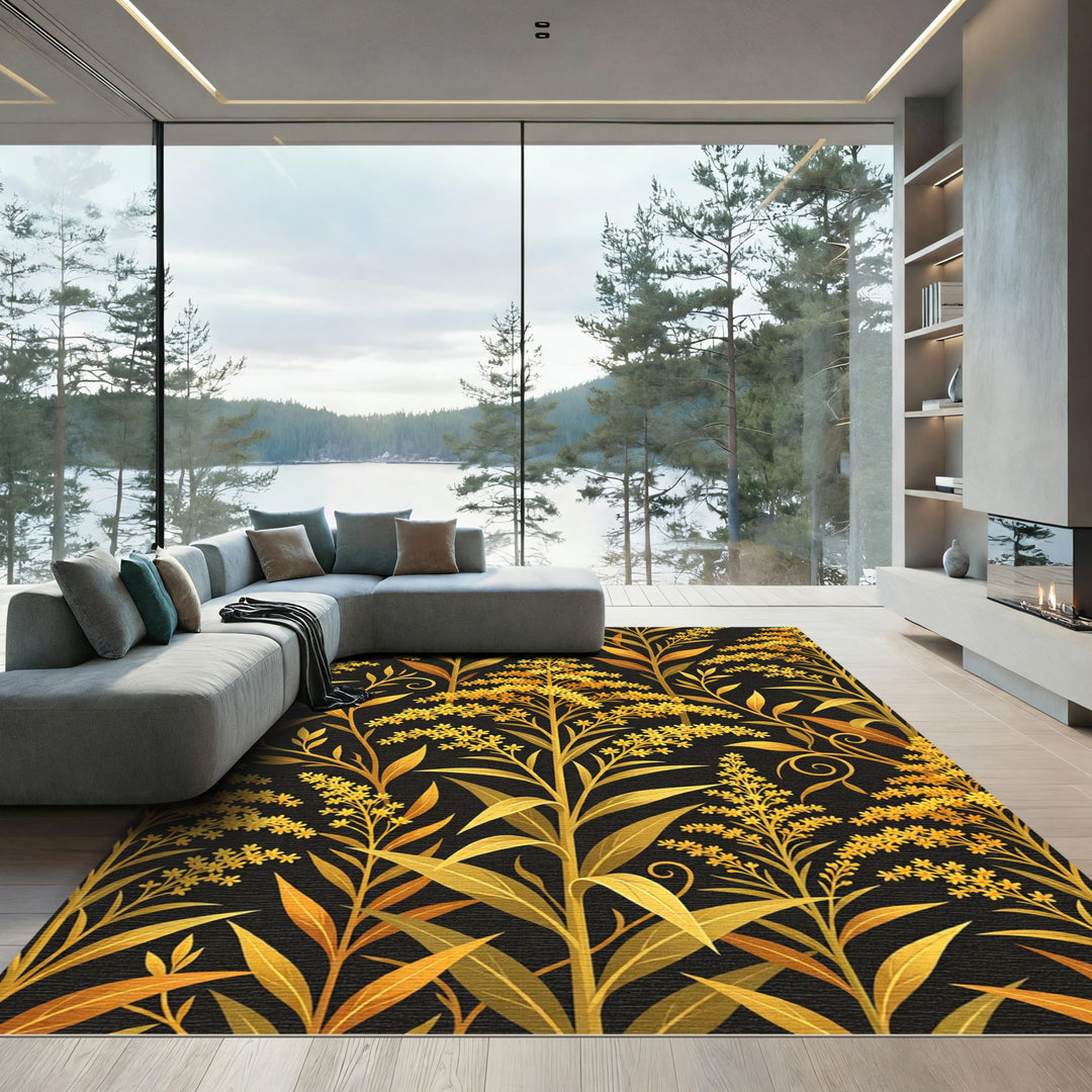 Golden Yellow Wildflower Botanical Rug