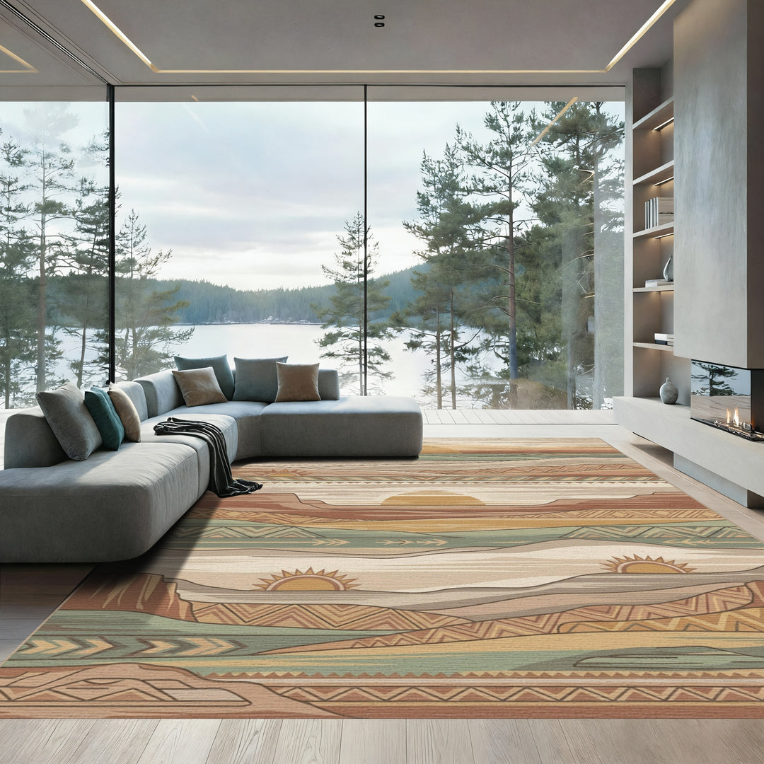 Desert Sunrise Tribal Landscape Rug