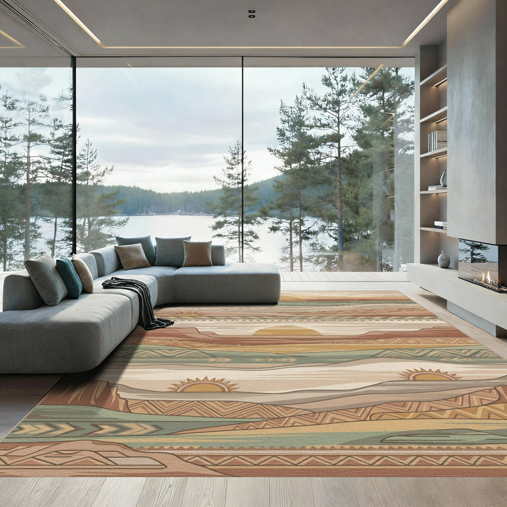 Desert Sunrise Tribal Landscape Rug