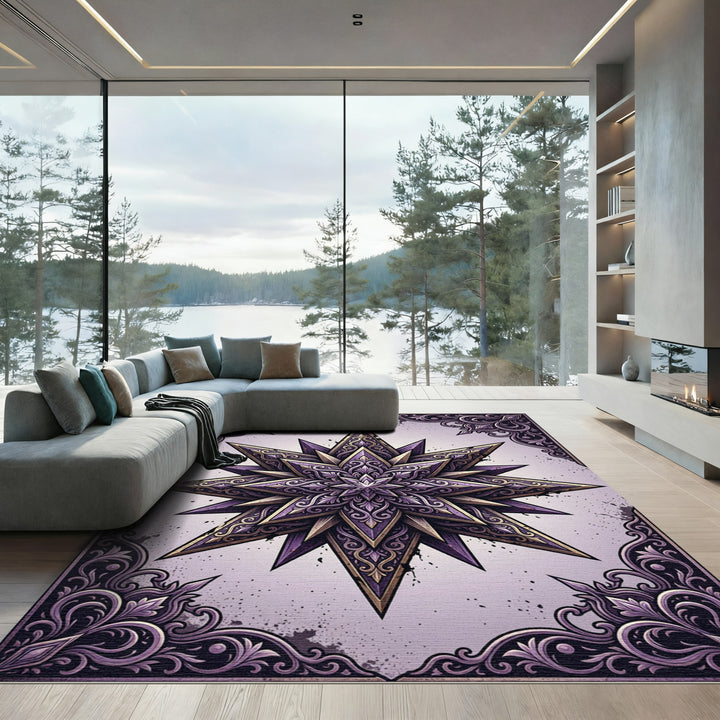 Ornate Purple Gold Starburst Rug