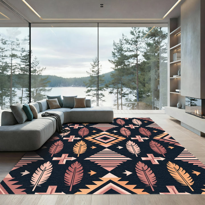 Pink Feather Geometric Tribal Rug