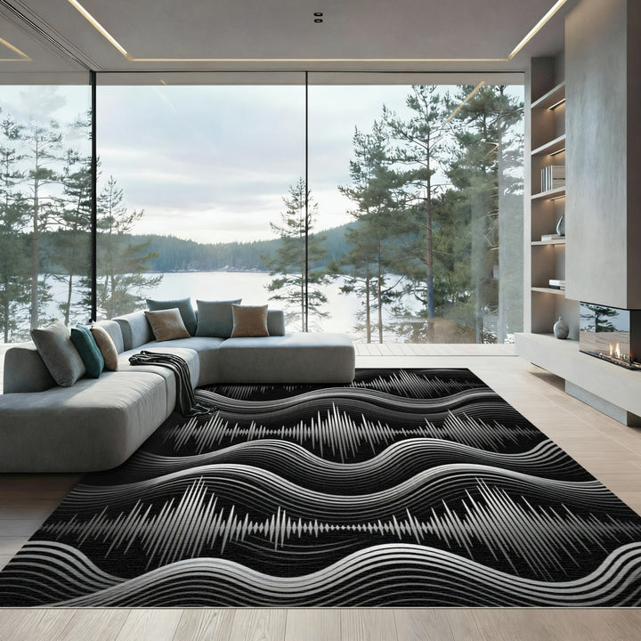 Dynamic Silver Wave Visualizer Rug