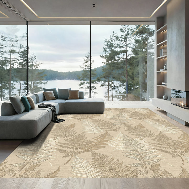 Earthy Tone Fern Frond Foliage Rug
