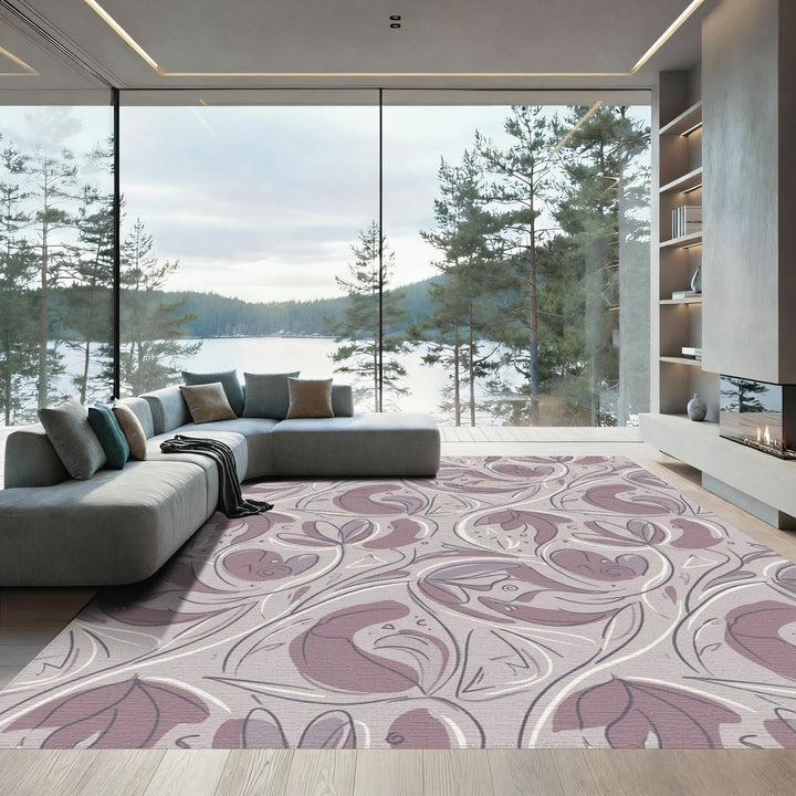 Muted Mauve Floral Scroll Work Rug