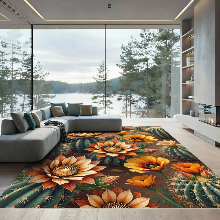 Vibrant Desert Bloom Cactus Rug