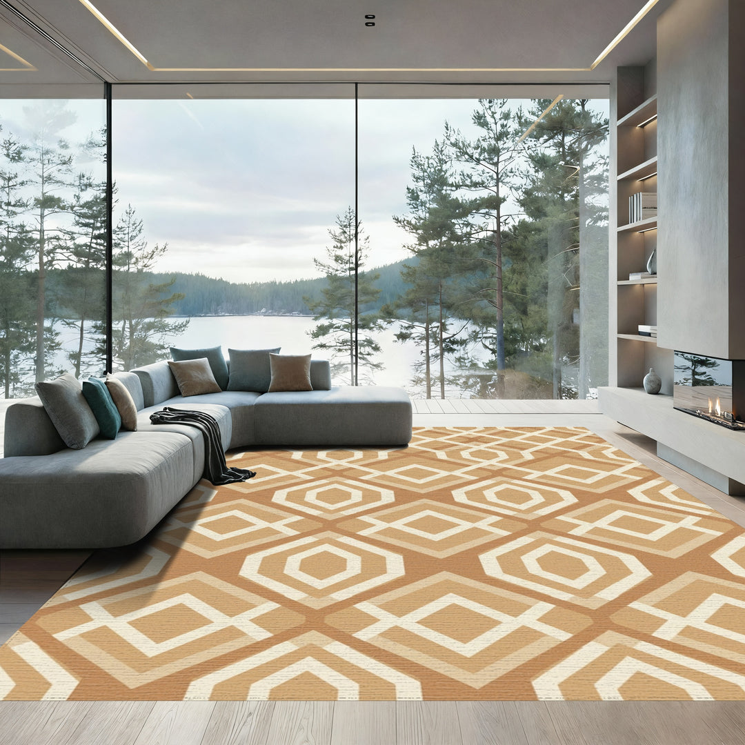 Warm Neutral Geometric Art Deco Rug