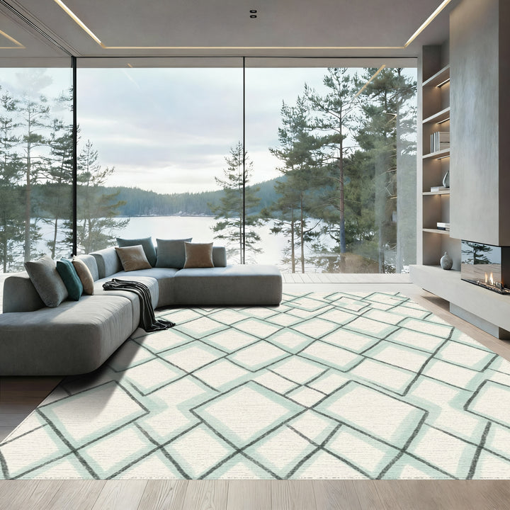 Coastal Teal Interlocking Diamond Rug