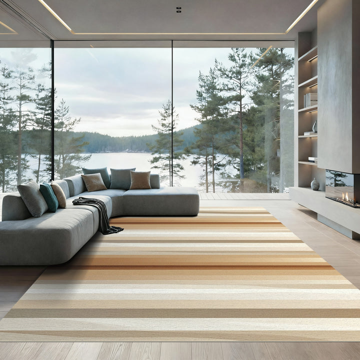 Sandy Stripe Layered Abstraction Rug