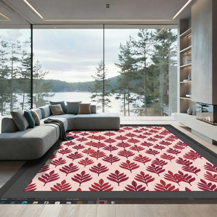 Crimson Leafy Botanical Repeat Rug