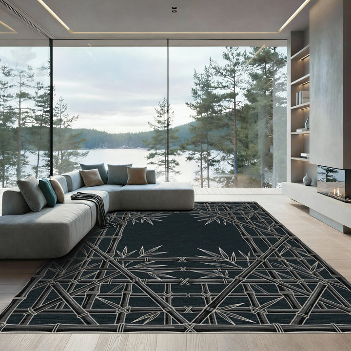 Dark Bamboo Lattice Art Rug