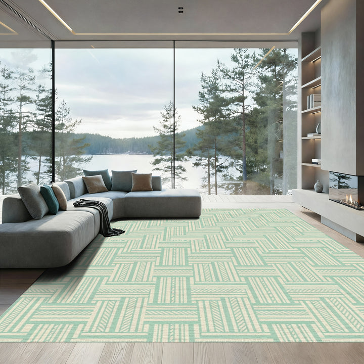 Pale Green Woven Basket Lattice Rug