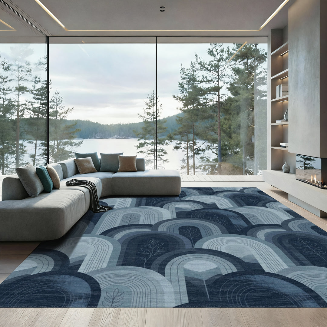 Abstract Arc Mountainscape Blue Tint Rug
