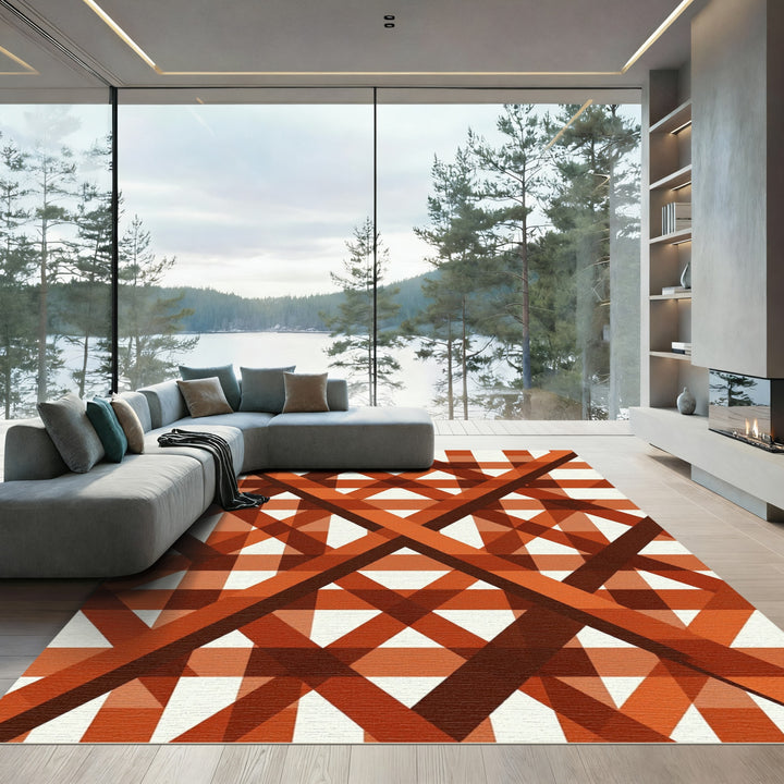 Terracotta Intersecting Gingham Lines Rug