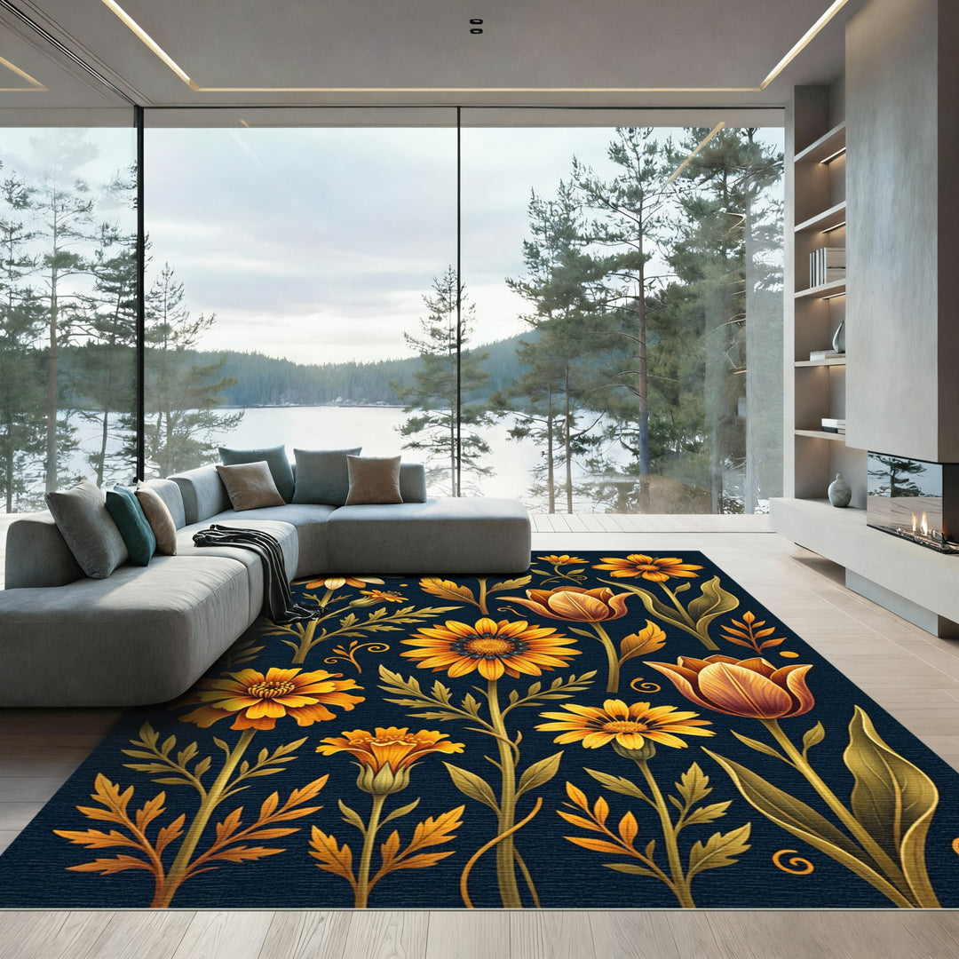 Golden Marigold Tulip Botanical Rug