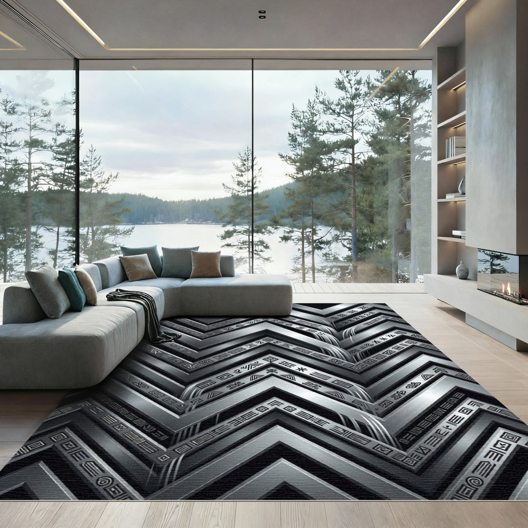 Metallic Chevron Abstract Symbols Rug