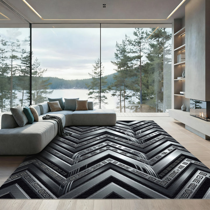 Metallic Chevron Abstract Symbols Rug