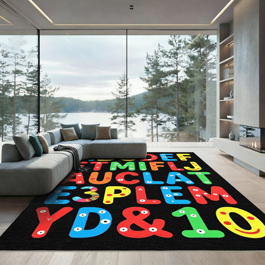 Colorful Alphabet Characters Playful Composition Rug