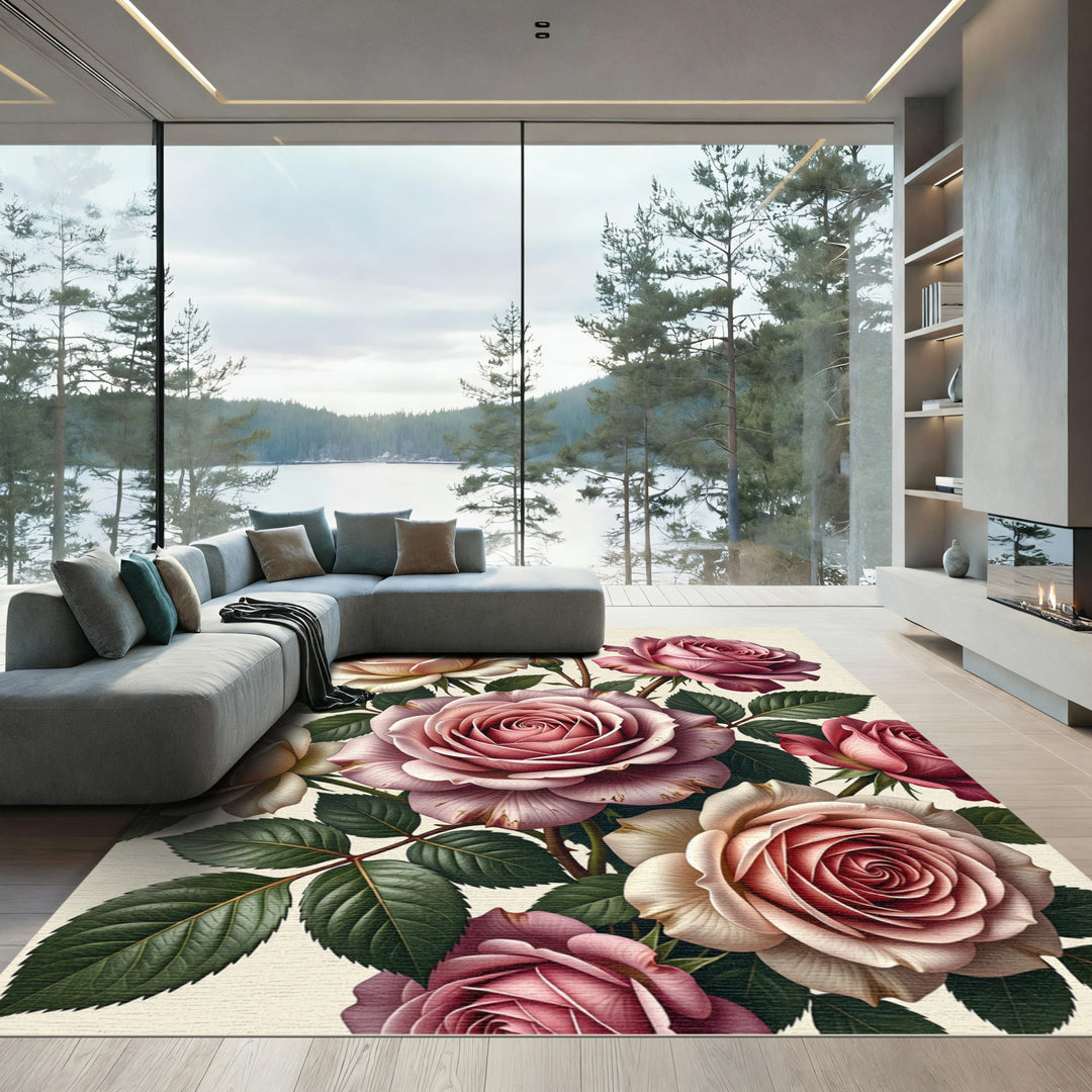 Vintage Pink Rose Garden Arrangement Rug