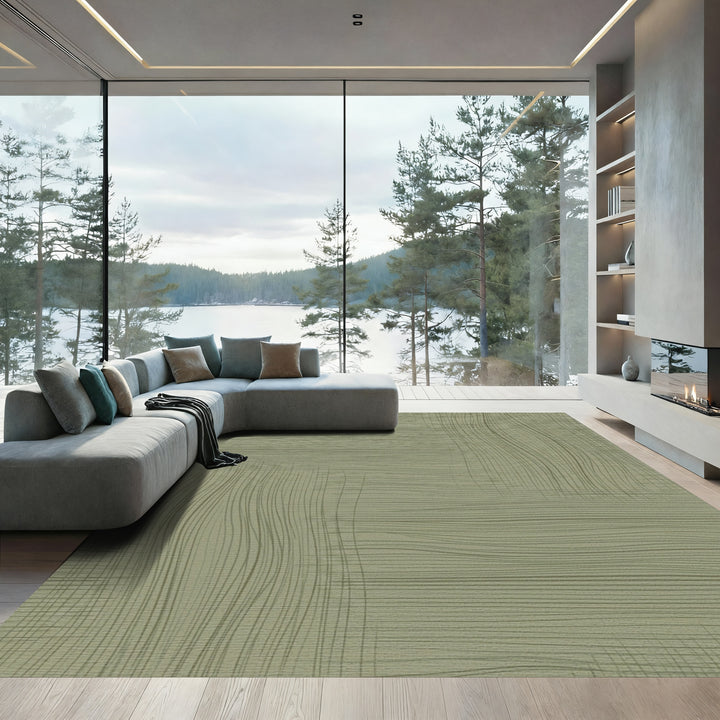 Earthy Green Woven Stripe Rug