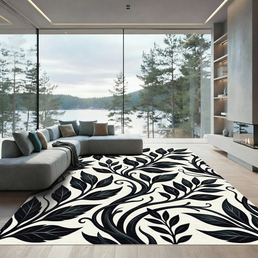 Dramatic Dark Foliage Botanical Rug