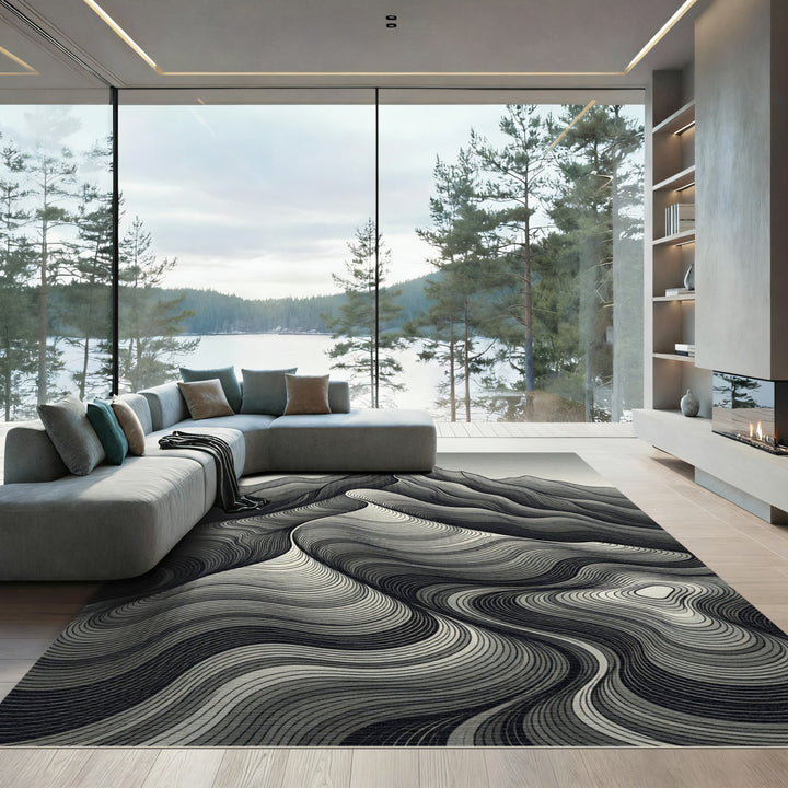 Monochromatic Mountainous Contour Waves Rug