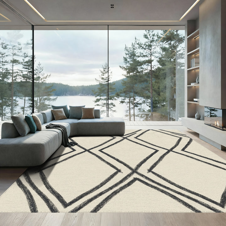 Sketchy Charcoal Diamond Lattice Rug
