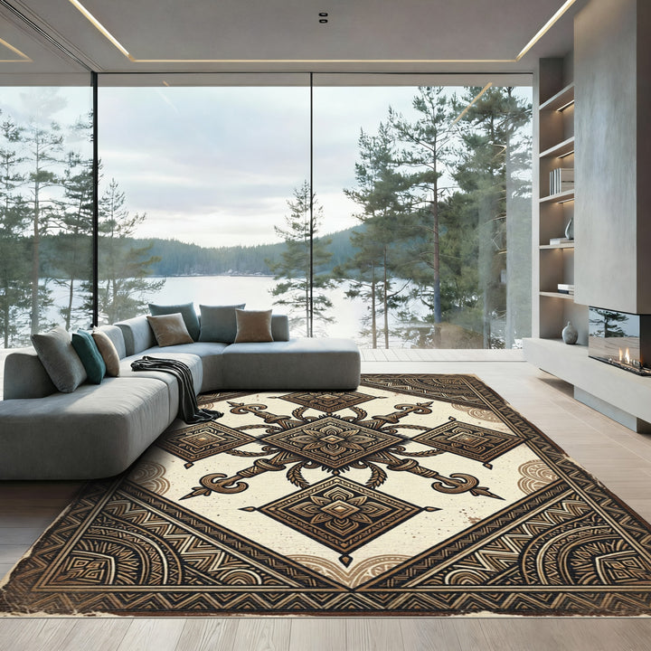 Golden Royal Swords Mandala Rug