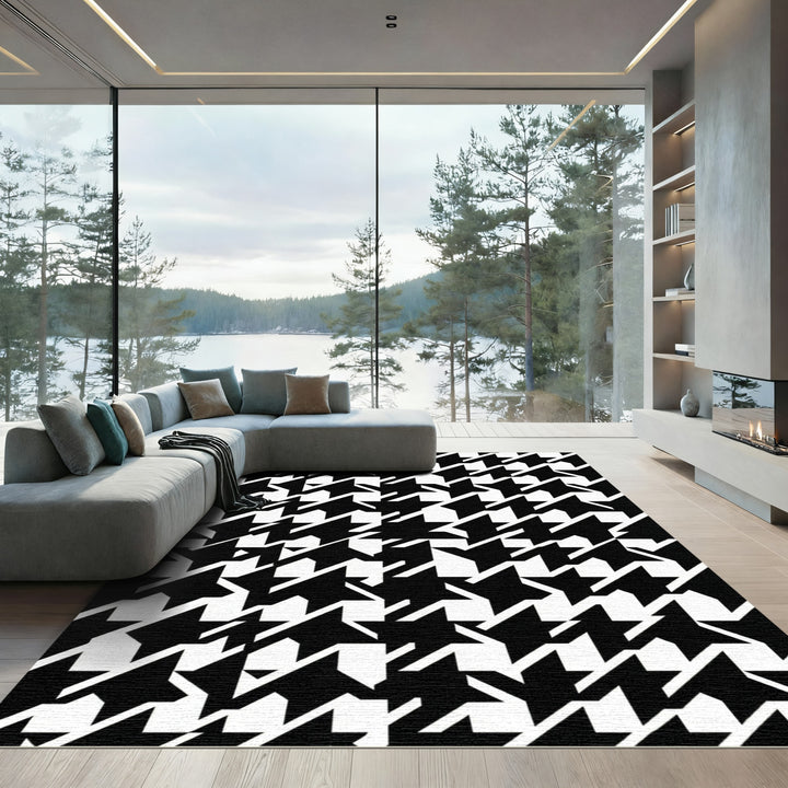 Black White Houndstooth Geometric Shapes Rug