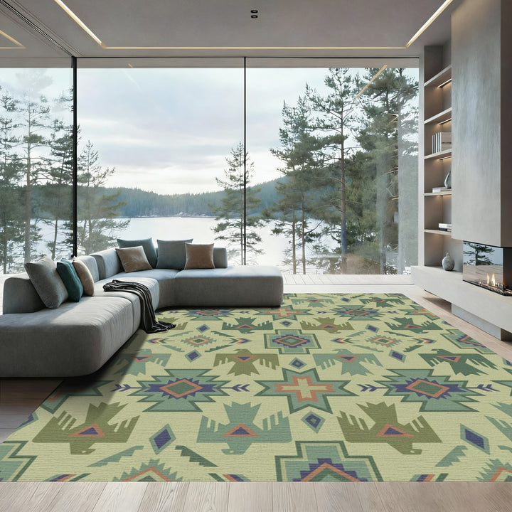 Sage Green Thunderbird Geometric Rug