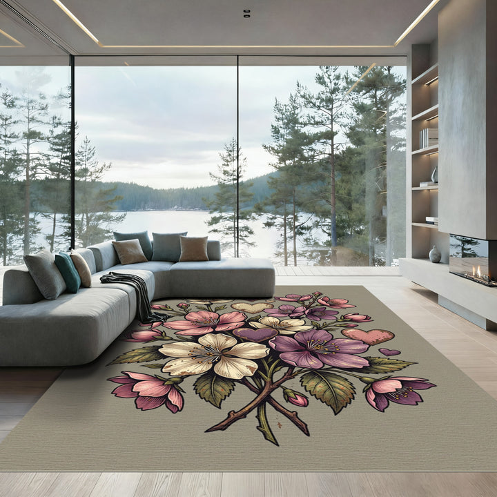 Pink Purple Heart Floral Bouquet Rug