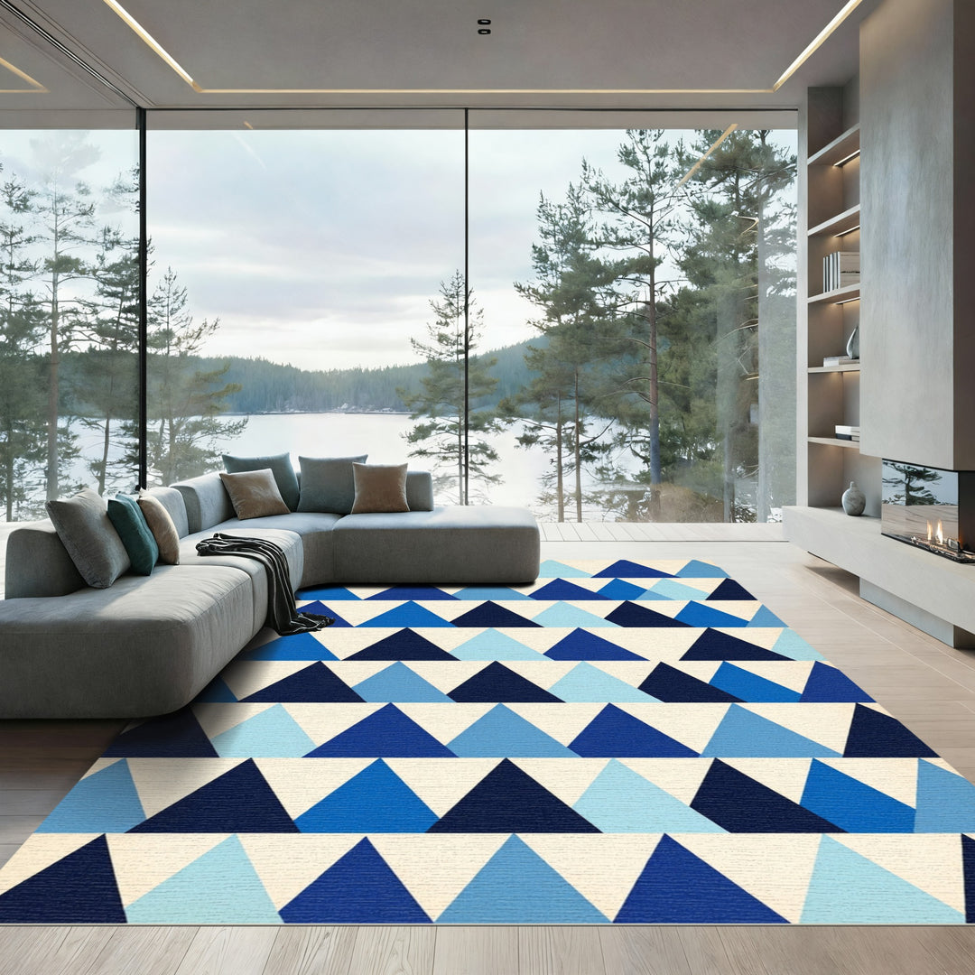 Geometric Blue Mountain Peaks Rug