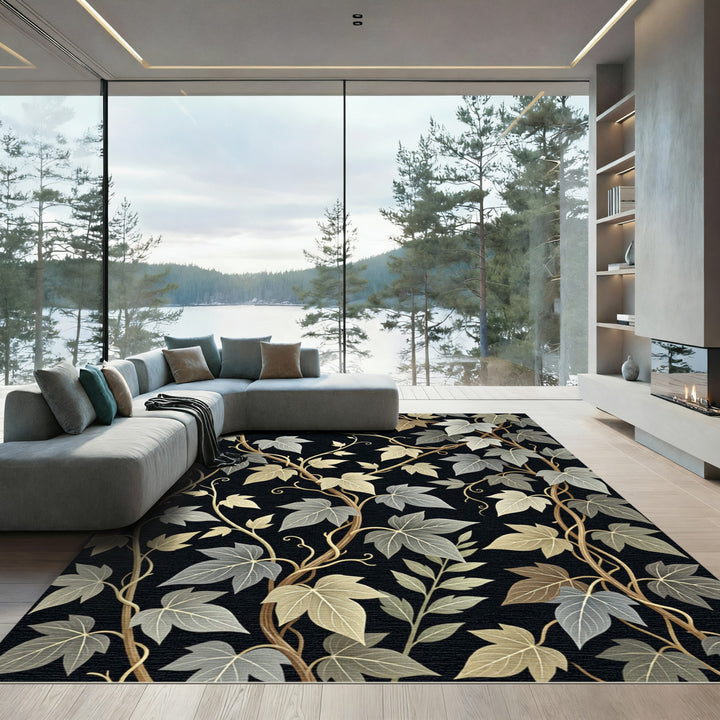 Elegant Ivy Vine Black Gold Rug