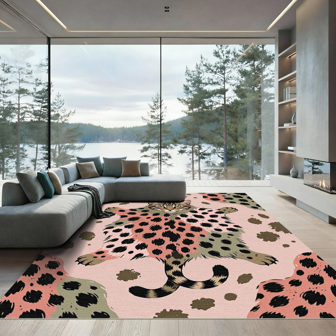 Wild Cat Spots Pink Olive Area Rug