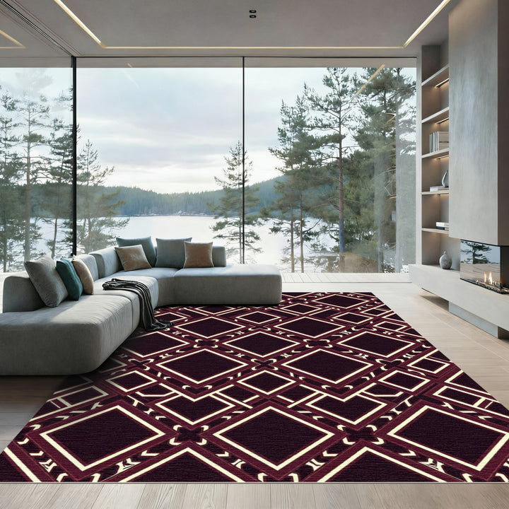 Art Deco Burgundy Diamond Geometric Rug