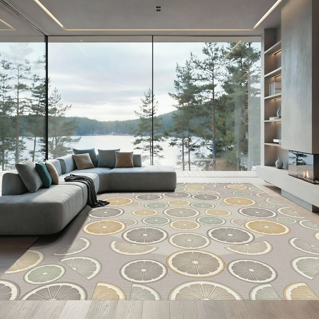 Citrus Slices Textured Neutral Color Rug