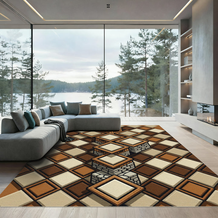 Brown Tonal Diamond Geometric Abstraction Rug