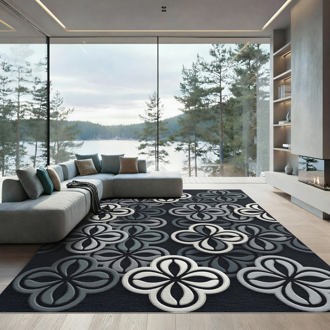 Gray and White Clover Quatrefoil Rug