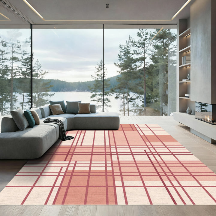 Plaid Rose Geometric Grid Rug