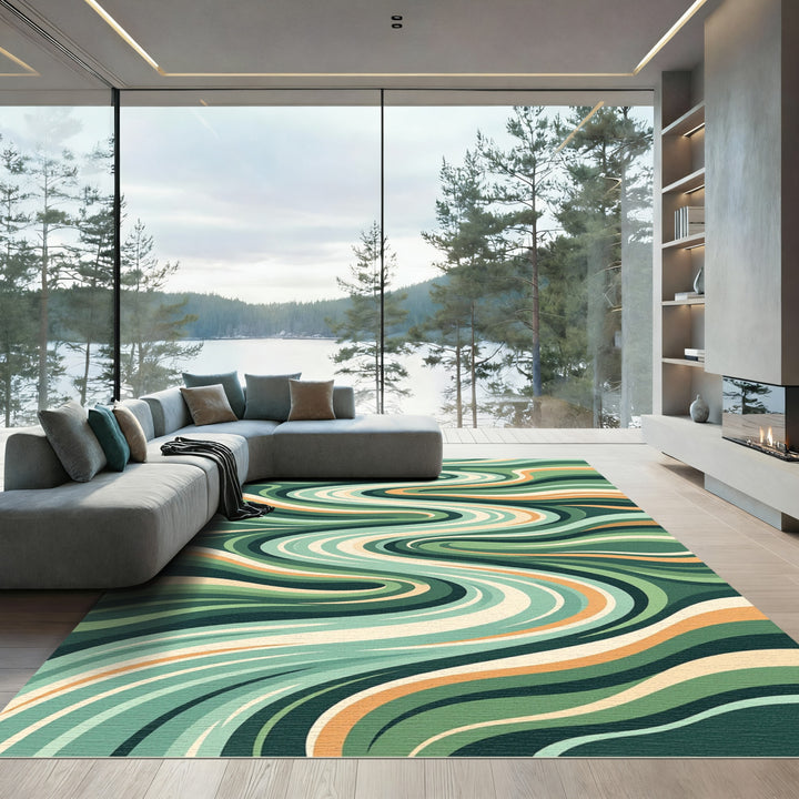 Grassy Green Swirl Abstract Lines Rug