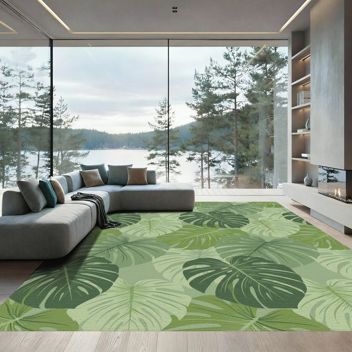 Verdant Green Tropical Leaf Arrangement Rug