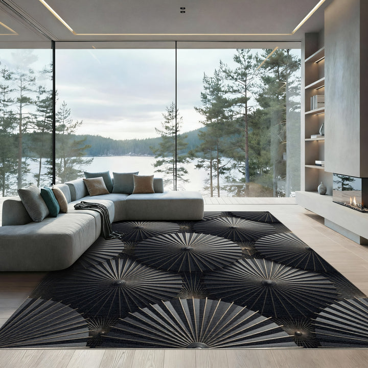 Art Deco Sunburst Fan Texture Rug