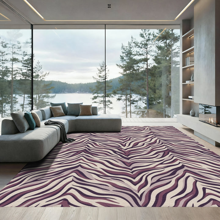 Plum Zebra Print Abstract Stripes Rug